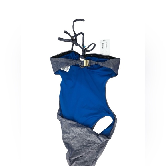 WOLFORD Disco High Shine Metallic Blue One Piece Swimsuit Womens XL NEW - Picture 8 of 9